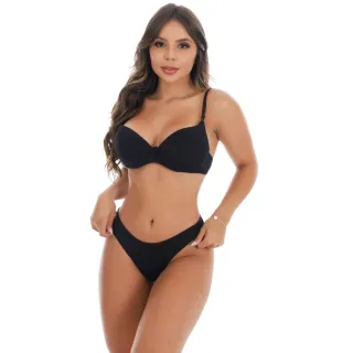 Lingerie Feminina Kit 3 Conjunto Jade Picon Calcinha e Sutiã - Cores Variadas - Preto
