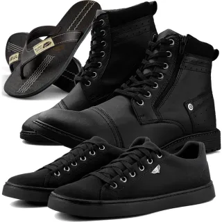 Chinelo Tiras Largas + Kit Bota Casual Perfuros e Sapatênis Masculino DHSHOES - Preto - Marrrom