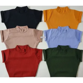 Cores Cropped Manga Curta Feminina - Top Gola Alta Canelada - Pink