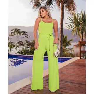 Promoção: Macacão Pantalona Feminino Alcinha com Cinto - Linha Premium - Bege