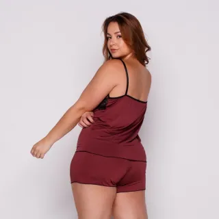 Pijama de Verão Plus Size Renda Short Dool - Ref 879 - Todo preto
