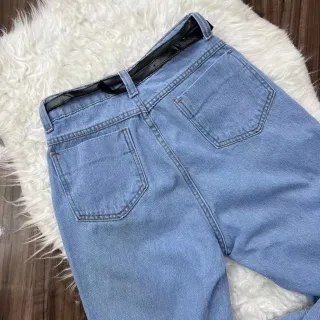 Mom Jeans Sem Lycra com Cinto - Calça de alta qualidade - Escuro