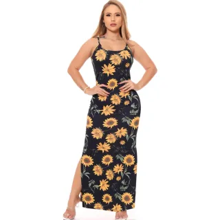 Nova Moda Feminina: Vestido Casual Floral Alça Canelado Versátil - Floral Preto