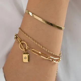 Colar e Pulseira Feminino Banhados a Ouro 18K - Kit de Cobra Laminada - Fúcsia