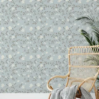 Adesivo Floral Azul Quarto Sala - Papel de Parede Autocolante Lavável 1m x 50cm - Único