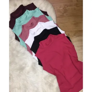 Blusa Feminina Canelada Verão 2022 - Blogueirinha Gola Alta - Verde Militar