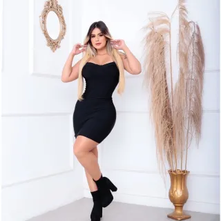 Modela o corpo, vestido colado decotado retro alcinha - Branco