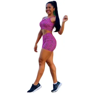 Conjunto Fitness Premium Top Feminino Estampado Ou Liso + Short para Academia - Estampa 01