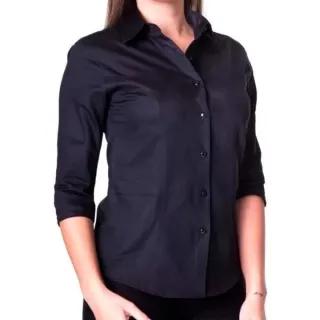 Camisa social feminina branca manga 3/4 - Gabardine passa fácil - BRANCA GG