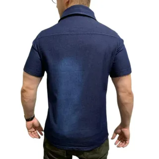 Botões Camisa Manga Curta Social Jeans Masculina - JEANS AZUL CLARO