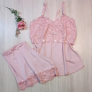 Pijama Short Doll Renda Conforto Sem Bojo Forrado - Baby Doll Microfibra - VerdeErvaDoce