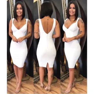 Vestido Justo com Bojo Pink Preto Vermelho Queimado Off White Laranja - Verde