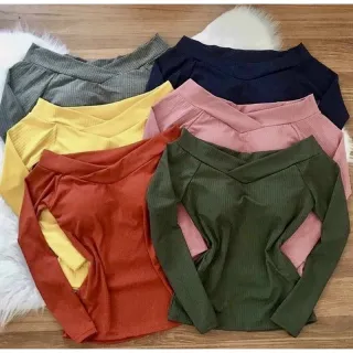 Moda Feminina: Blusa Canelada Manga Longa Ombro Com Bojo - Super Trend !! - Preto