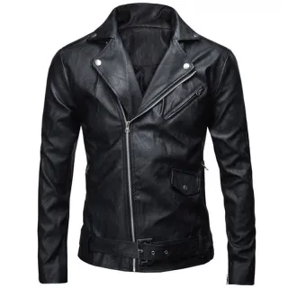 Jaqueta de Couro Masculina Slim Fit - Estilo Motociclista - M