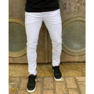 Jeans Masculino Skinny Branco com Bolsos - Branco