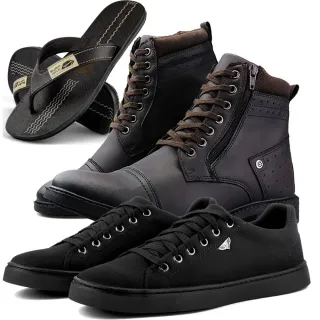 Chinelo Tiras Largas + Kit Bota Casual Perfuros e Sapatênis Masculino DHSHOES - Preto - Marrrom