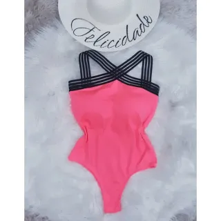 Moda Praia - Body/maiô com Bojo Removível, Alças de Elástico Versátil - PRETO/PRETO