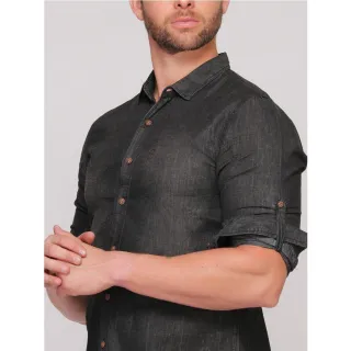 Lavagem Especial Camisa Jeans Masculina Lisa Importado - Azul Marinho