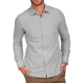Moda Estilo Camisa Blusa Social Manga Longa Slim Fit Premium - Vinho