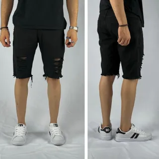 Short Destroyed Jeans Claro Preto Bermuda semLycra - Branco Destroyed