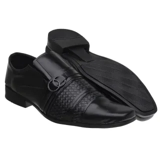 Promoção Sapato Social Masculino Couro Sintético + Cinto + Carteira + Relógio - Preto