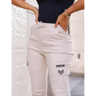 Calça Jogger Feminina Militar Cargo Army Bengaline Bomber - Preto