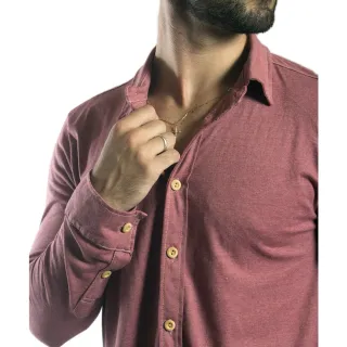 Camisa Slim Manga Longa Masculina Feita de Malha Sustentável - Bordô