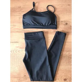 Legging Suplex Fitness Feminina com Top Alcinha - Conjunto Academia (COMPRE CONFORME SUAS MEDIDAS) - PRETO M