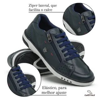 Conforto Casual Anti Stress Sapatenis Masculino de Couro Vegano Ortopédico - Preto