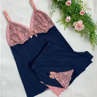 Pijama Linha Noite Baby Doll Feminino com Detalhe em Renda - ROMANCE C/ FROZEN