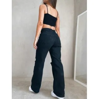 Lançamento: Calça preta destroyed wide leg jeans - tendência 464 - 40