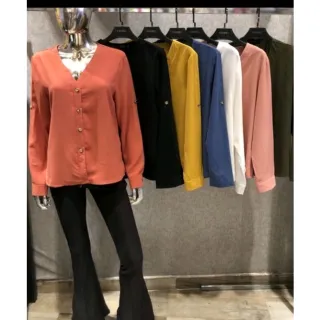 Camisa social lisa feminina com botão - tendência inverno