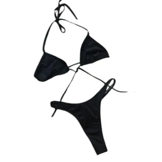 Biquíni Feminino Duas Peças - Sutiã Cortininha sem bojo + Calcinha semi fio - Biquíni Preto