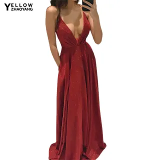 Vestido Frente Única Brilhante Corte Baixo Chão Banquete - Vermelho