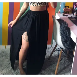 Fenda em saia longa (ENCOMENDA) - Bege Estampado