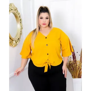 Plus Size Blusa Feminina Amarrar - Preta