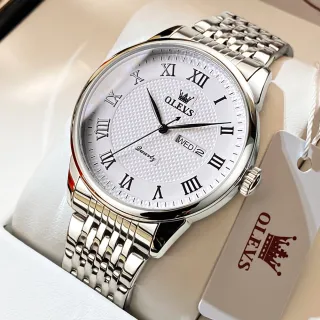 Relógio OLEVS Luxo Prova Da Água Original Masculino Preto Prata Aço Quartzo 5562 - Branco