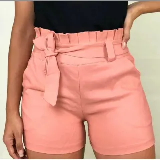 Moda Verão Laço Clochard Shortinho Curto Feminino Bengaline - Rosa
