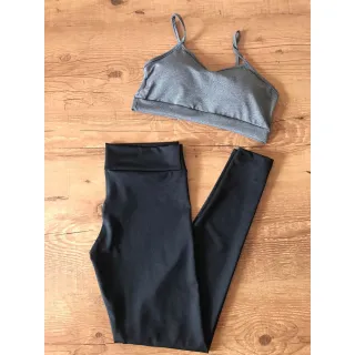 Legging Suplex Fitness Feminina com Top Alcinha - Conjunto Academia (COMPRE CONFORME SUAS MEDIDAS) - PRETO M