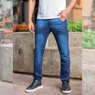 Calça Slim Masculina Jeans Branca Premium com Elastano - Jeans escura