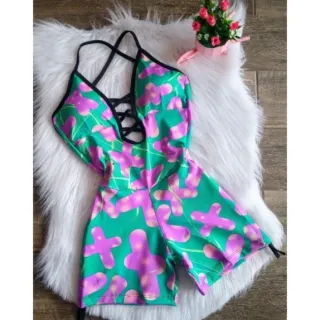 Academia cordinha lateral macaquinho fitness com bojo - estampa 13