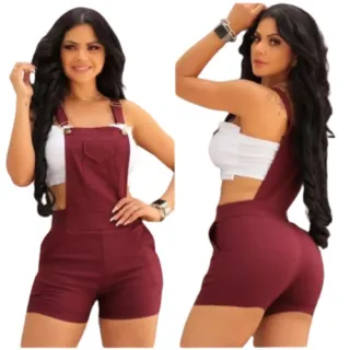 Feminina Alça Macacão Jardineira Suspensório Curto Macaquinho - Camuflado