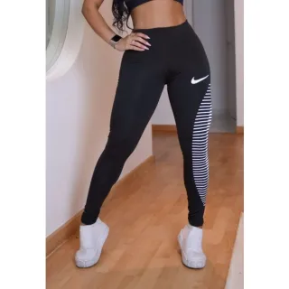 Legging Fitness Feminina Estampada Cintura Alta Premium - PRETO COM BRANCO