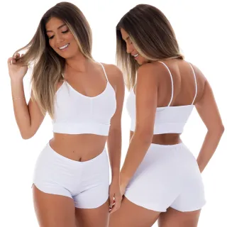 Moda Feminina Pijama Kit 2 Top Doll Microfibra sem Bojo - Promoção - Branco / Rosê