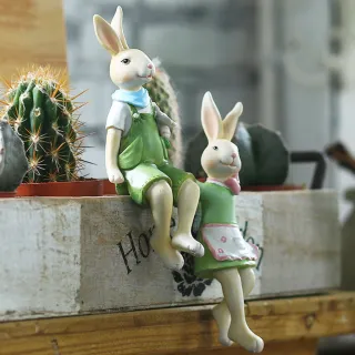 Estátuas de Coelhos Decorativos - Miniaturas de Resina para Jardim - Único