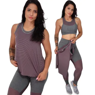 Roupa Academia Camiseta Regata Calça Legging Top Bojo Fitness Kit - Chocolate