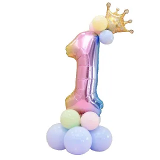 Kit Degrade Balão Colorido Multicor Número Pol C/Coroa Dourada - 8