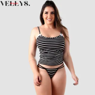 Conjunto Pijama Alcinha Trio Listrado: Baby Doll Feminino com Short Doll e Calcinha - G