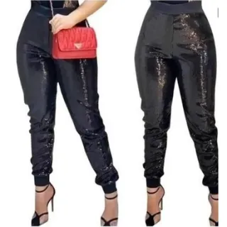 Oferta: Calça Feminina Paetê com Brilho Cirre para Festa - Preto