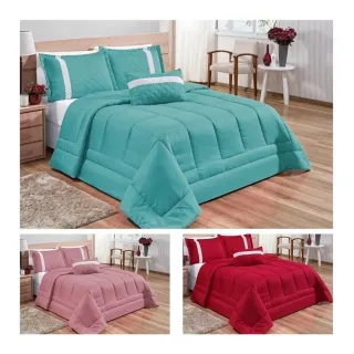 Jogo de Lençol Queen Padrão + Kit 6 Peças Edredom Oliveira - Cinza